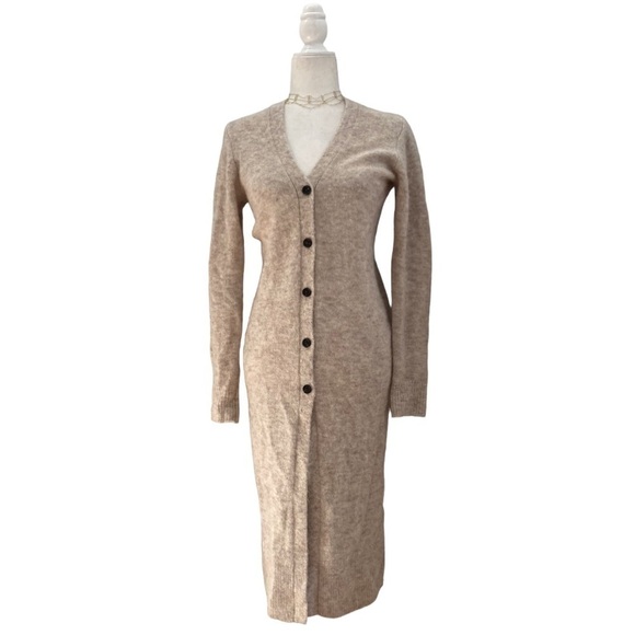 Aritzia Wilfred Sweater Midi Dress Longline Cardigan Button Front in Oatmeal - Picture 5 of 11